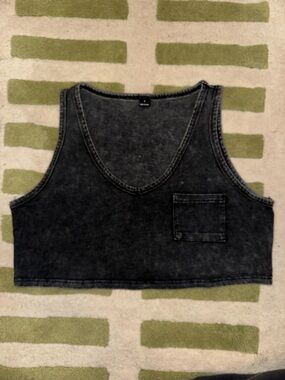 Charcoal Washed Cropped Tank with Pocket